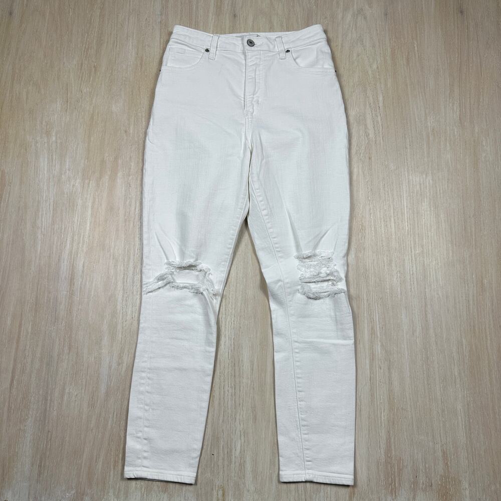 Abercrombie & Fitch Curve High Rise Super Skinny Ankle White Distressed Jeans 27